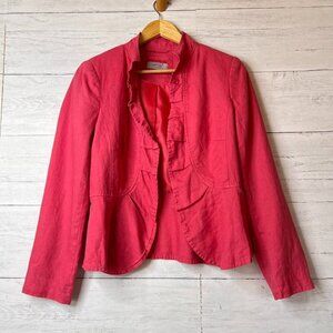 Per Una Blazer Womens Size 10 Faded Pink 100% Flax Linen Ruffles Jacket Natural